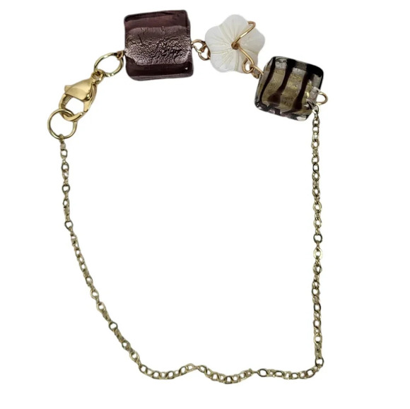 Sterling Silver Mother Of Pearl Hibiscus Flower Bracelet - Picture 2 of 2